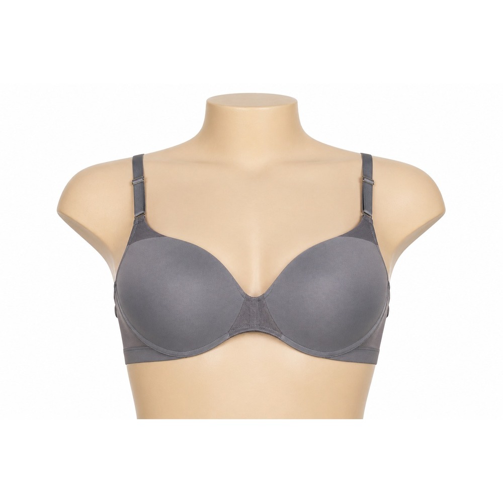 Lively 36D Gray T-Shirt Bra Mesh Sides Underwire Lightly Lined Adjustable